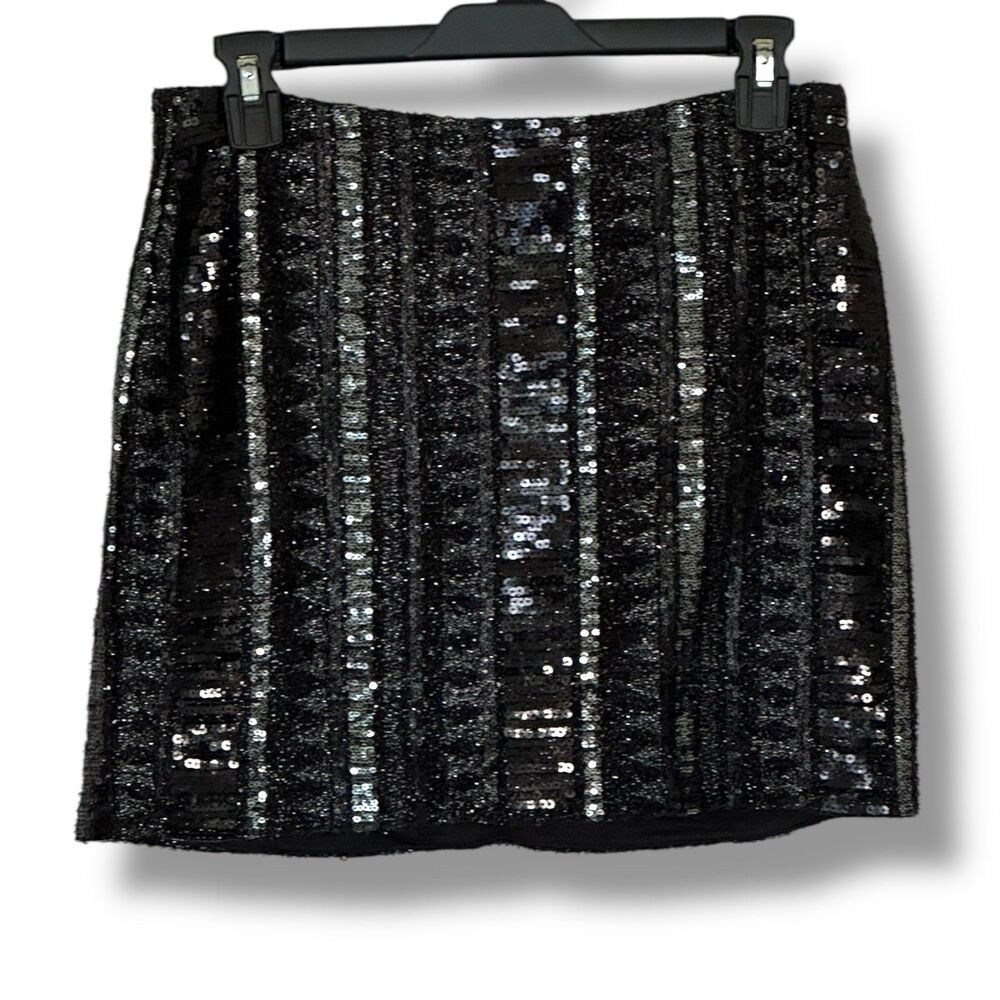 Express Straight Mini Skirt Black Shimmer Sequin Size 4